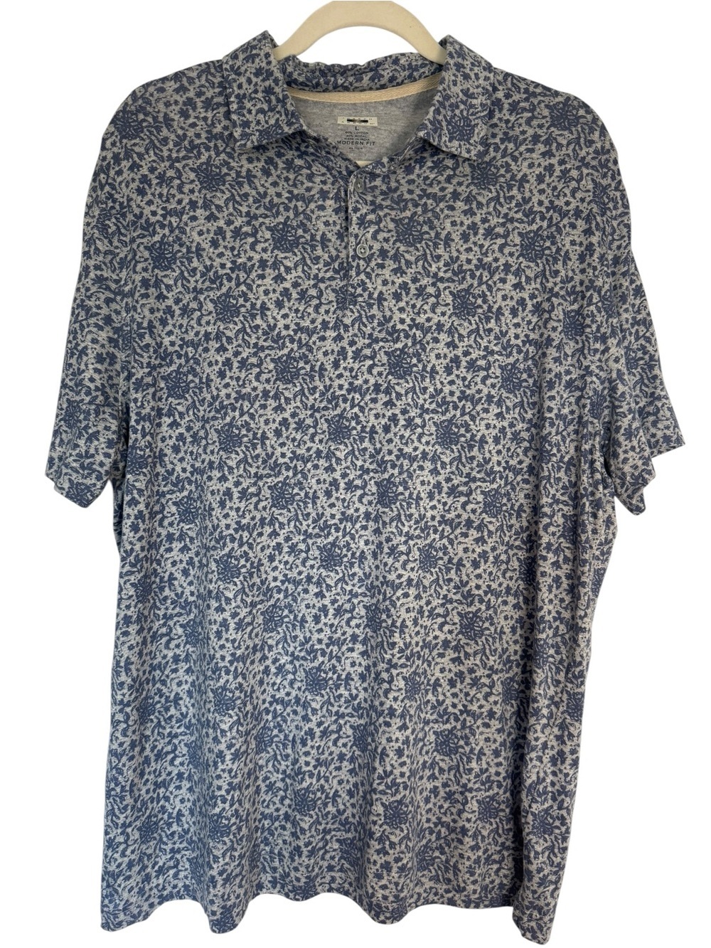 Joseph Abboud Blue and Gray Floral-Print Large Modern Fit Polo
